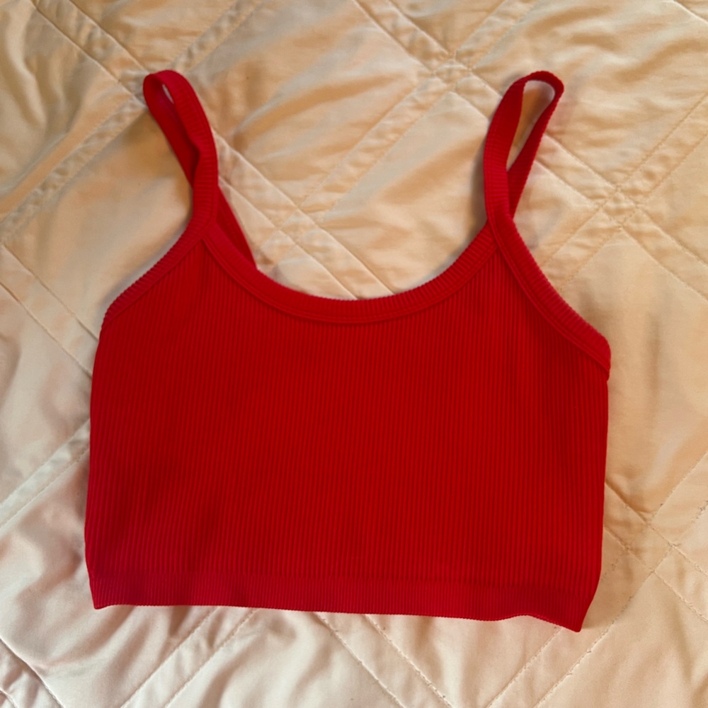 Red Ribbed Crop Top